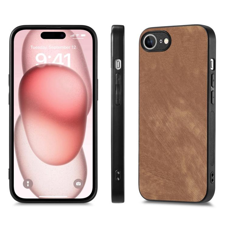 For iPhone 16e Vintage Leather PC Back Cover Phone Case(Brown)