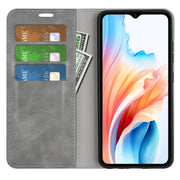 For OPPO A38 Retro-skin Magnetic Suction Leather Phone Case(Grey)