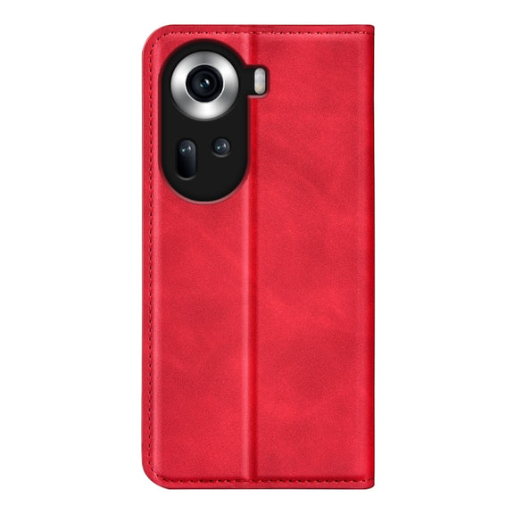 For OPPO Reno11 5G Global Retro-skin Magnetic Suction Leather Phone Case(Red)