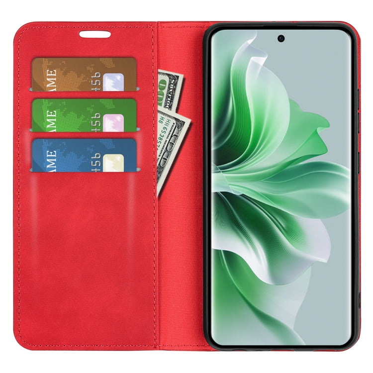 For OPPO Reno11 5G Global Retro-skin Magnetic Suction Leather Phone Case(Red)