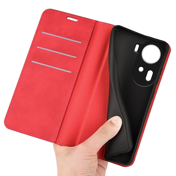 For OPPO Reno11 5G Global Retro-skin Magnetic Suction Leather Phone Case(Red)