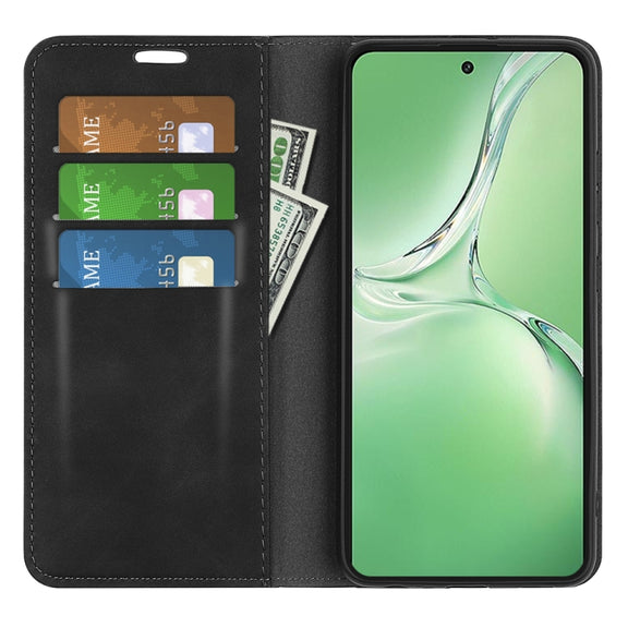 For OPPO K12 Retro-skin Magnetic Suction Leather Phone Case(Black)