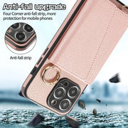 For iPhone 15 Crossbody Ring Wallet Leather Back Cover Phone Case(Pink)