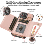 For iPhone 15 Crossbody Ring Wallet Leather Back Cover Phone Case(Pink)