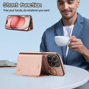 For iPhone 15 Crossbody Ring Wallet Leather Back Cover Phone Case(Pink)