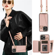 For iPhone 15 Crossbody Ring Wallet Leather Back Cover Phone Case(Pink)