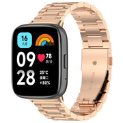 For Redmi Watch 3 Lite Three Bead Stainless Steel Metal Watch Band(Rose Gold)