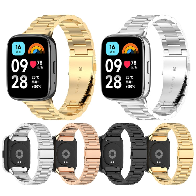 For Redmi Watch 3 Active Three Bead Stainless Steel Metal Watch Band(Silver)
