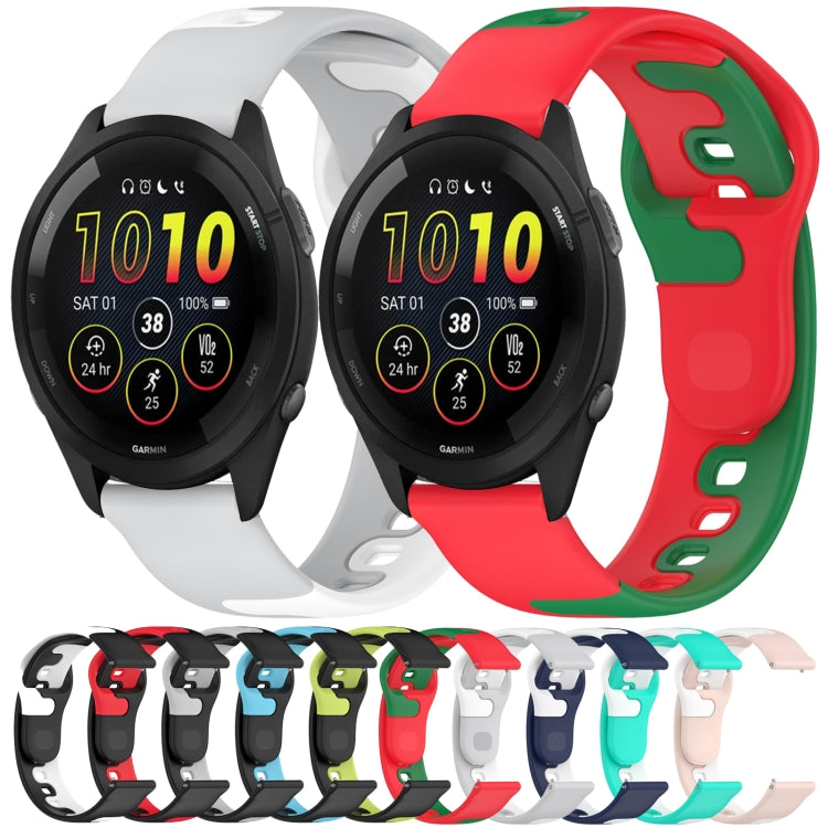 For Garmin Forerunner 265 22mm Double Color Silicone Watch Band(Black+Green)