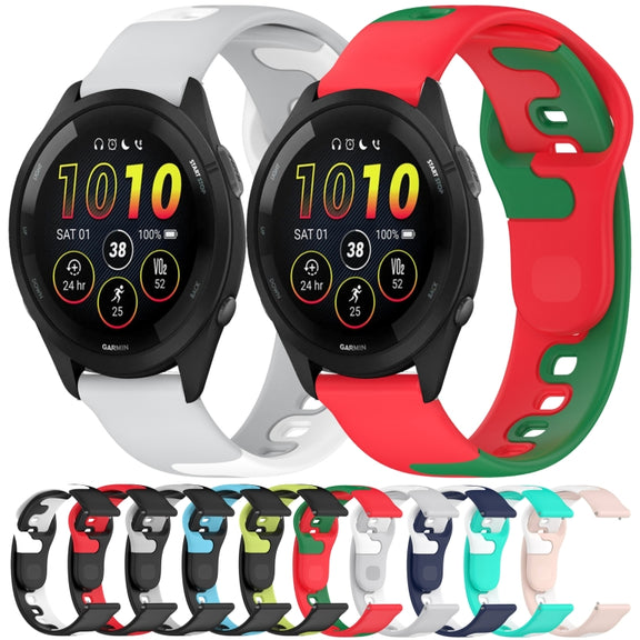 For Garmin Forerunner 265 22mm Double Color Silicone Watch Band(Black+Green)