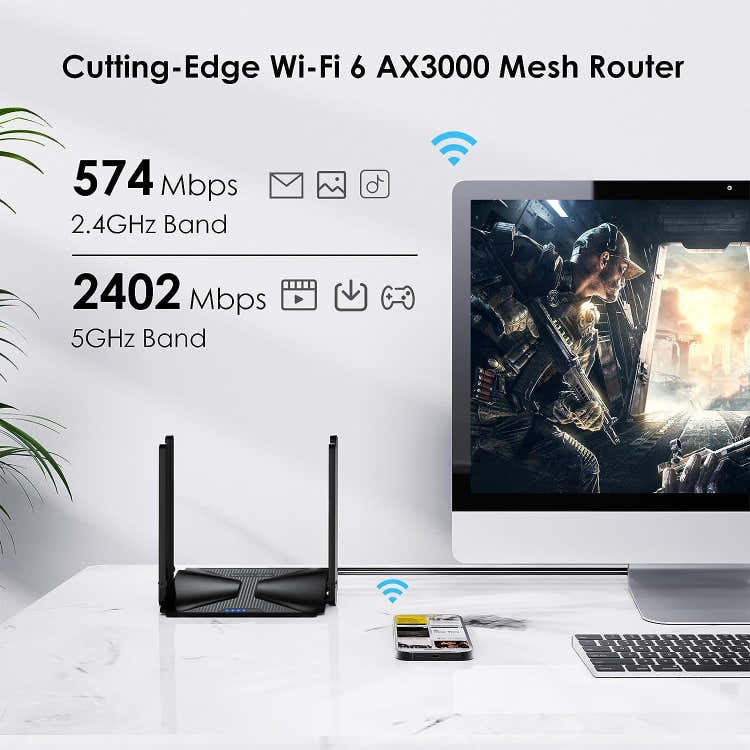 WAVLINK WN586X3 Wireless Gigabit Ethernet Router Wi-Fi 6 AX3000 Mesh Router Dual Band, Plug:US Plug