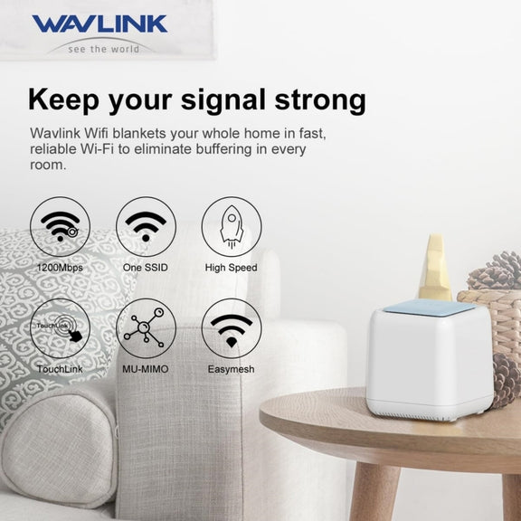 WAVLINK WN535M2 For Home Office 2pcs Mesh Wireless Router AC1200 Dual Band WiFi Signal Booster, Plug:US Plug