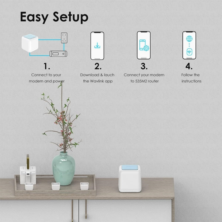 WAVLINK WN535M2 For Home Office 2pcs Mesh Wireless Router AC1200 Dual Band WiFi Signal Booster, Plug:US Plug
