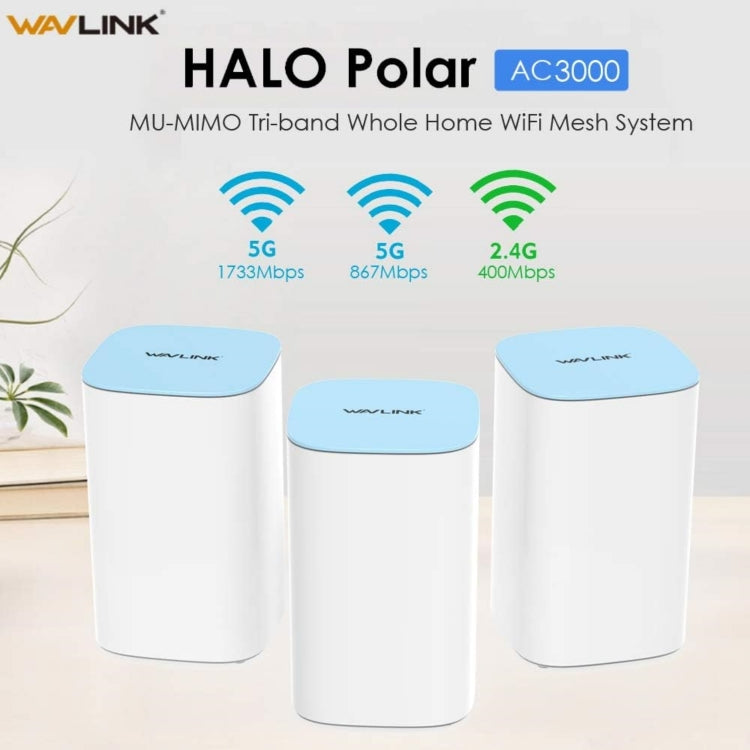 WAVLINK WN551K3 3pcs AC3000 WiFi Wireless Repeater Built-in Antenna Tri-Band Mesh Wireless Router, Plug:EU Plug