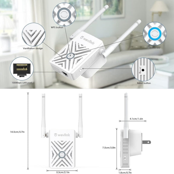 WAVLINK WN578W2 For Home Office N300 WiFi Wireless AP Repeater Signal Booster, Plug:US Plug