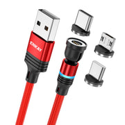 ENKAY 3 in 1 3A USB to Type-C / 8 Pin / Micro USB Magnetic 540 Degrees Rotating Fast Charging Cable, Length:1m(Red)