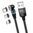 ENKAY 3 in 1 3A USB to Type-C / 8 Pin / Micro USB Magnetic 540 Degrees Rotating Fast Charging Cable, Length:2m(Black) - Charging Cable & Head by ENKAY | Online Shopping South Africa | PMC Jewellery | Buy Now Pay Later Mobicred