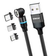 ENKAY 3 in 1 3A USB to Type-C / 8 Pin / Micro USB Magnetic 540 Degrees Rotating Fast Charging Cable, Length:2m(Black)
