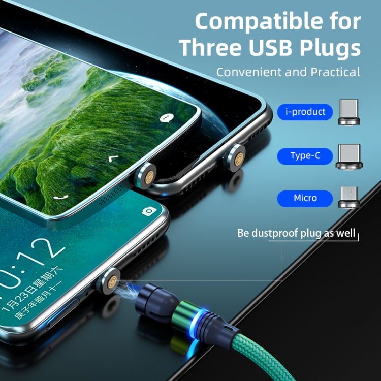 ENKAY 3 in 1 3A USB to Type-C / 8 Pin / Micro USB Magnetic 540 Degrees Rotating Fast Charging Cable, Length:2m(Green)
