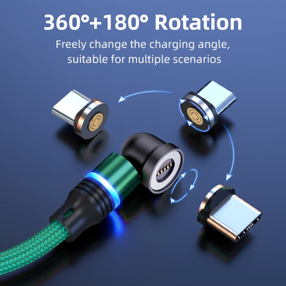 ENKAY 3 in 1 3A USB to Type-C / 8 Pin / Micro USB Magnetic 540 Degrees Rotating Fast Charging Cable, Length:2m(Green)