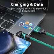 ENKAY 3 in 1 3A USB to Type-C / 8 Pin / Micro USB Magnetic 540 Degrees Rotating Fast Charging Cable, Length:2m(Green)