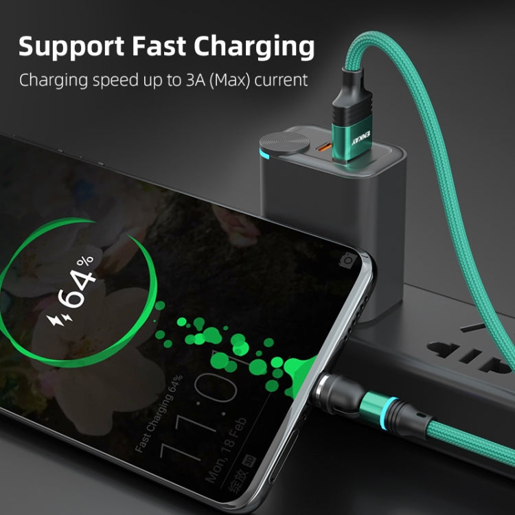 ENKAY 3 in 1 3A USB to Type-C / 8 Pin / Micro USB Magnetic 540 Degrees Rotating Fast Charging Cable, Length:2m(Green)