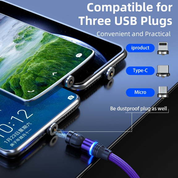 ENKAY 3 in 1 2.4A USB to Type-C / 8 Pin / Micro USB Magnetic 540 Degrees Rotating Charging Cable, Length:2m(Black)