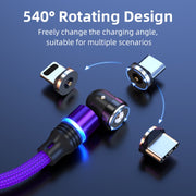 ENKAY 3 in 1 2.4A USB to Type-C / 8 Pin / Micro USB Magnetic 540 Degrees Rotating Charging Cable, Length:2m(Red)