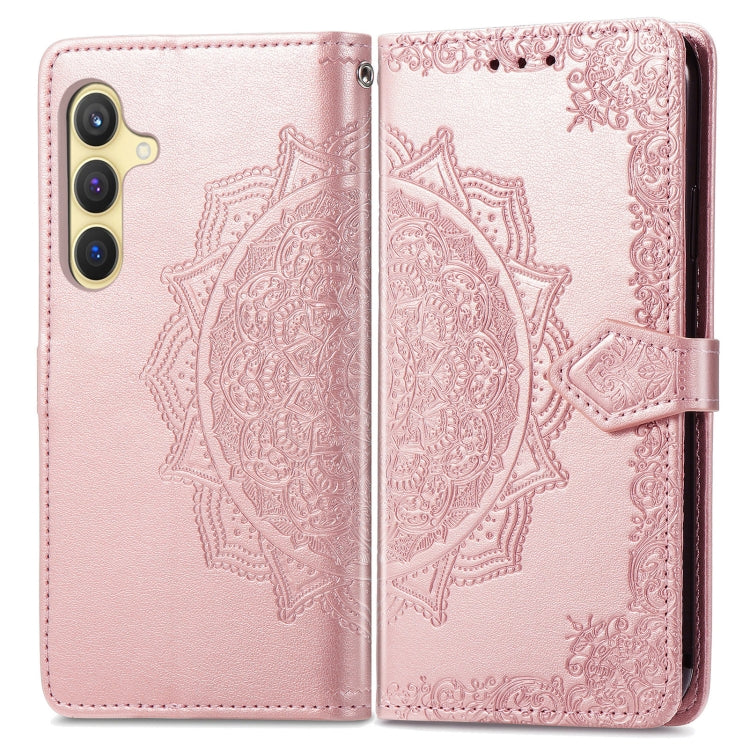 For Samsung Galaxy S25 5G Mandala Flower Embossed Leather Phone Case(Rose Gold)