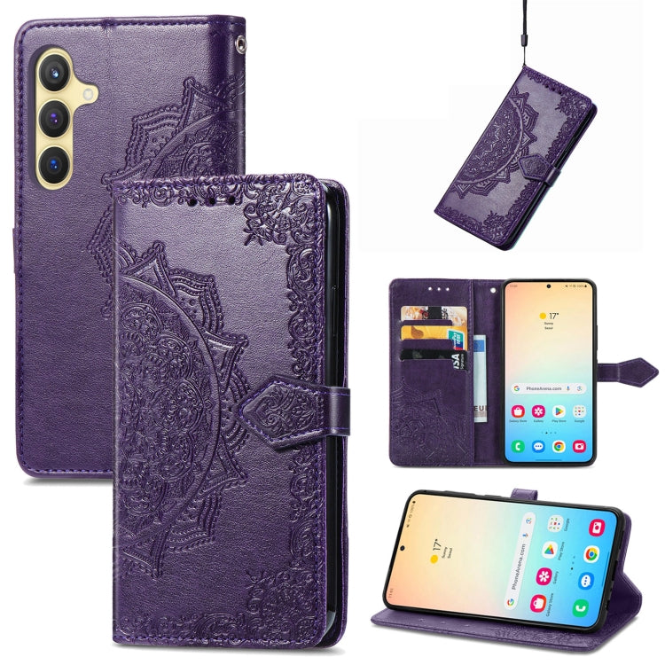 For Samsung Galaxy S25 5G Mandala Flower Embossed Leather Phone Case(Purple)
