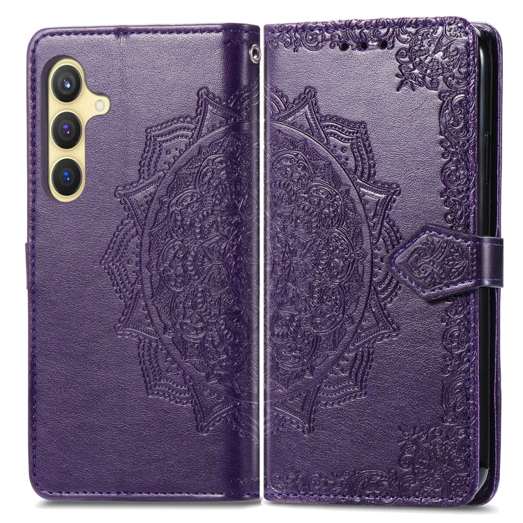 For Samsung Galaxy S25 5G Mandala Flower Embossed Leather Phone Case(Purple)