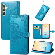 For Samsung Galaxy S25 5G Mandala Flower Embossed Leather Phone Case(Blue)