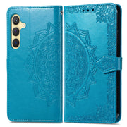 For Samsung Galaxy S25 5G Mandala Flower Embossed Leather Phone Case(Blue)