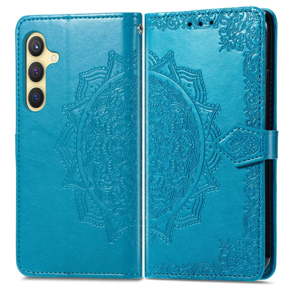 For Samsung Galaxy S25 5G Mandala Flower Embossed Leather Phone Case(Blue)