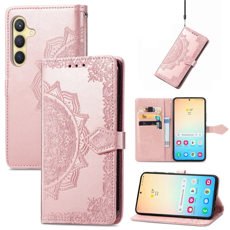 For Samsung Galaxy S25+ 5G Mandala Flower Embossed Leather Phone Case(Rose Gold)