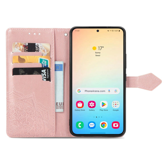 For Samsung Galaxy S25+ 5G Mandala Flower Embossed Leather Phone Case(Rose Gold)