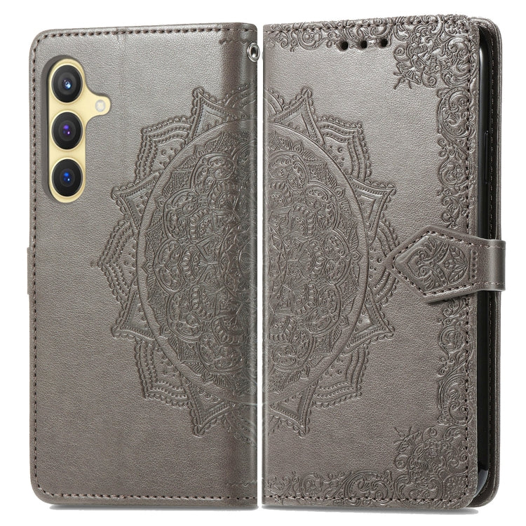 For Samsung Galaxy S25+ 5G Mandala Flower Embossed Leather Phone Case(Gray)
