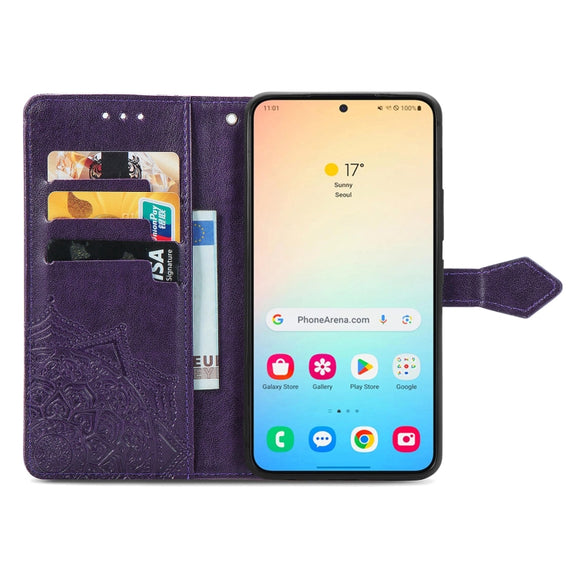 For Samsung Galaxy S25+ 5G Mandala Flower Embossed Leather Phone Case(Purple)