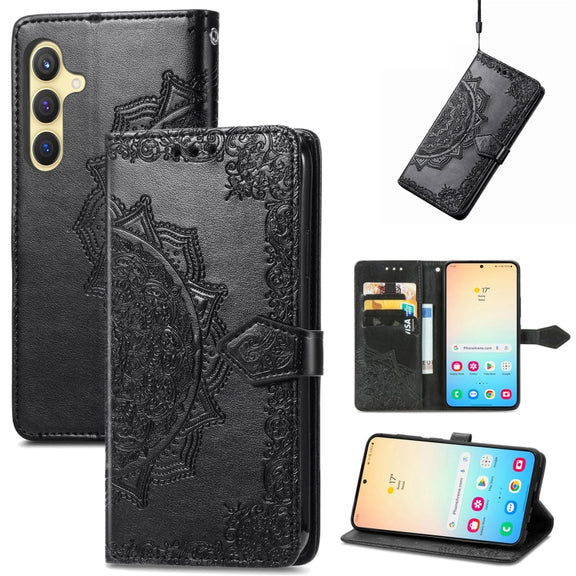 For Samsung Galaxy S25+ 5G Mandala Flower Embossed Leather Phone Case(Black)