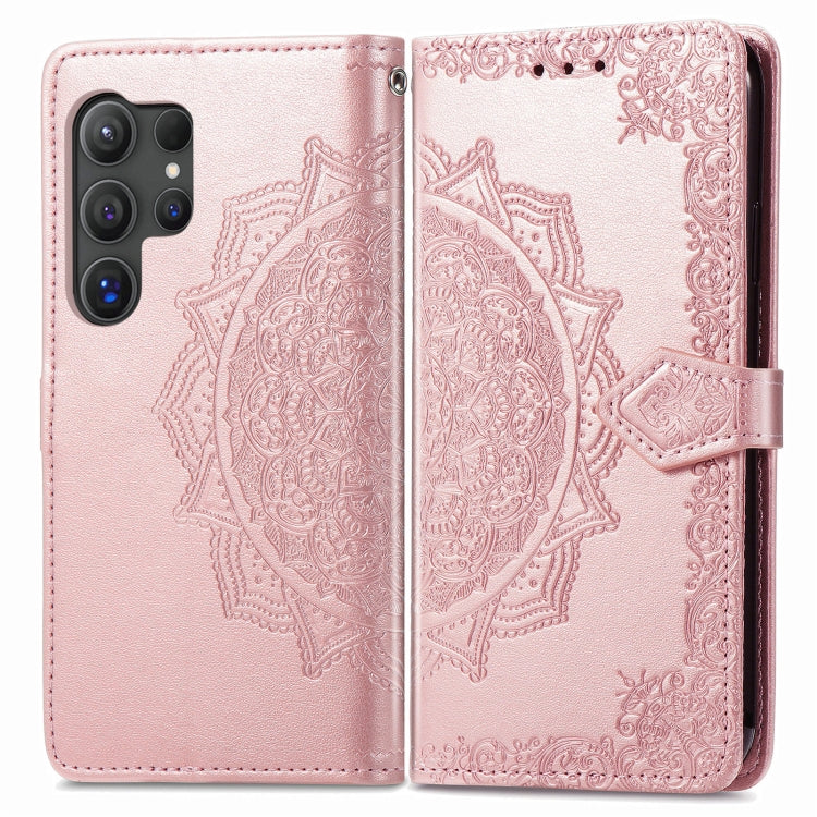 For Samsung Galaxy S25 Ultra 5G Mandala Flower Embossed Leather Phone Case(Rose Gold)