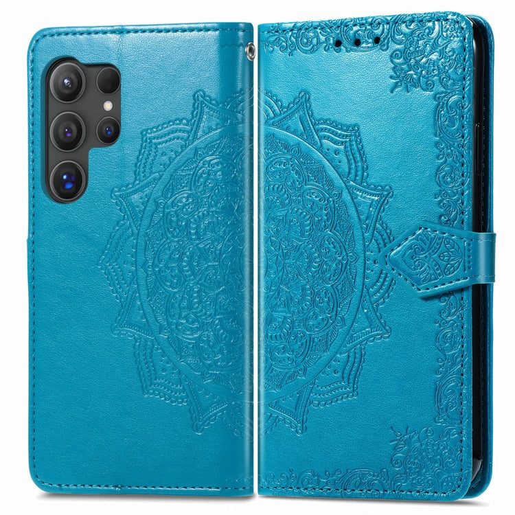For Samsung Galaxy S25 Ultra 5G Mandala Flower Embossed Leather Phone Case(Blue)