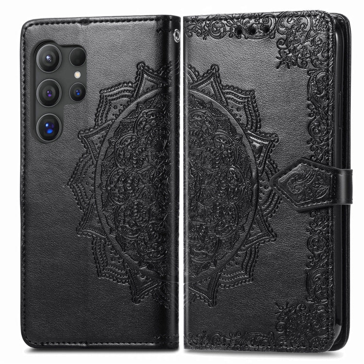 For Samsung Galaxy S25 Ultra 5G Mandala Flower Embossed Leather Phone Case(Black)