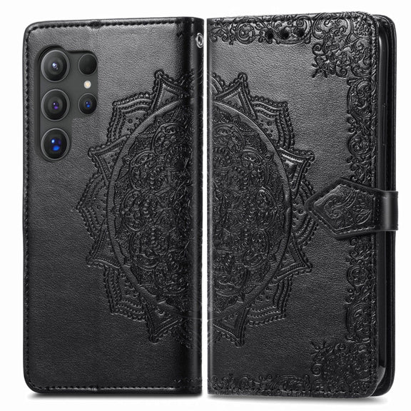 For Samsung Galaxy S25 Ultra 5G Mandala Flower Embossed Leather Phone Case(Black)