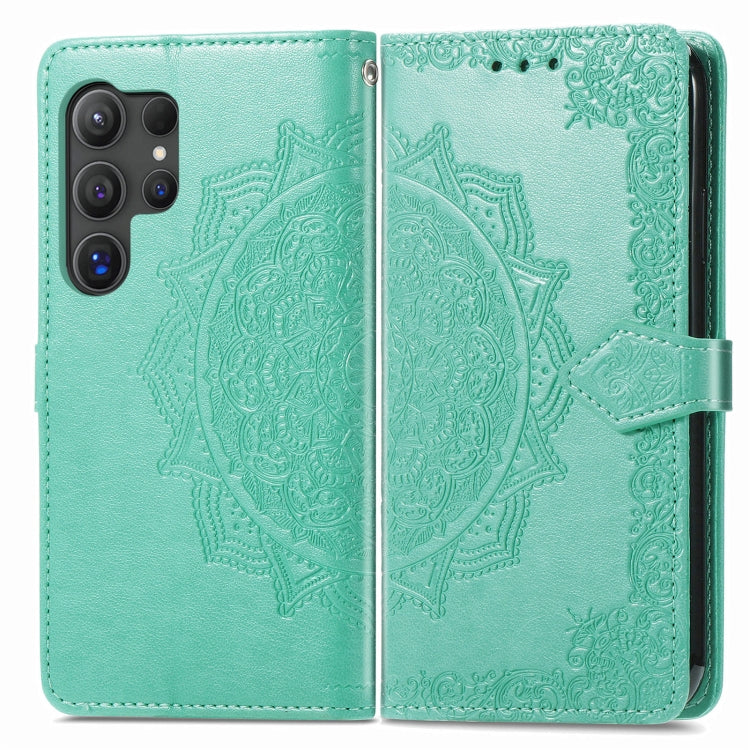 For Samsung Galaxy S25 Ultra 5G Mandala Flower Embossed Leather Phone Case(Green)