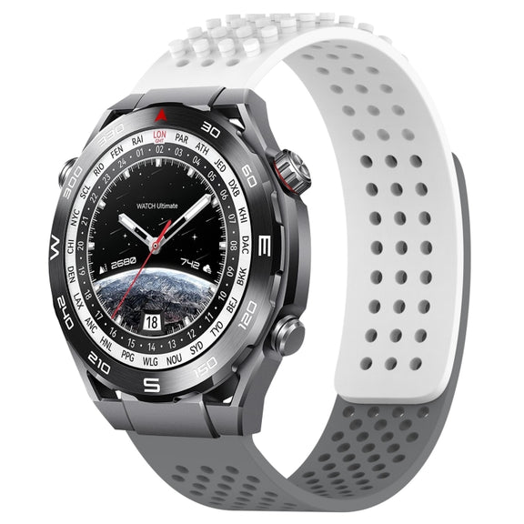 For Huawei Watch Ultimate 22mm Holes Breathable 3D Dots Silicone Watch Band(White+Grey)