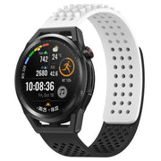 For Huawei Watch GT Runner 22mm Holes Breathable 3D Dots Silicone Watch Band(White+Black)