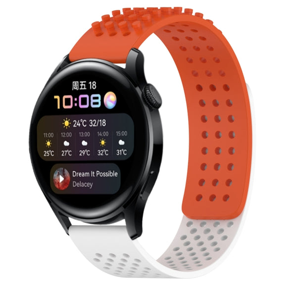 For Huawei Watch 3 22mm Holes Breathable 3D Dots Silicone Watch Band(Orange+White)
