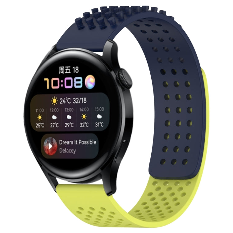 For Huawei Watch 3 22mm Holes Breathable 3D Dots Silicone Watch Band(Midnight Blue+Lime Green)
