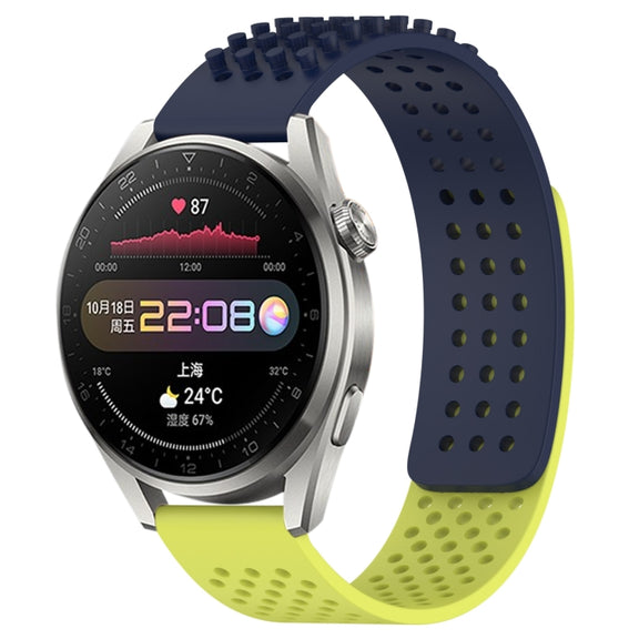 For Huawei Watch 3 Pro 22mm Holes Breathable 3D Dots Silicone Watch Band(Midnight Blue+Lime Green)