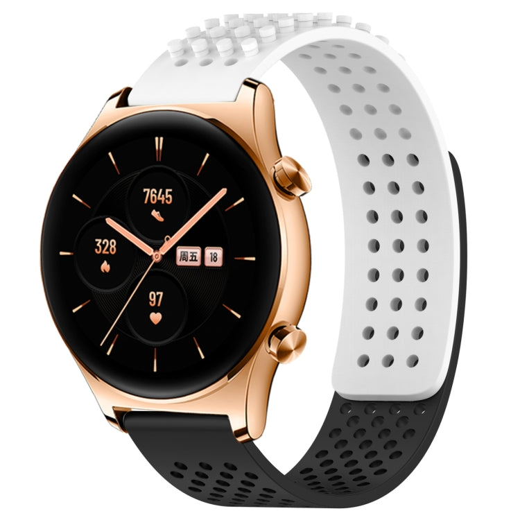 For Honor Watch GS 3 22mm Holes Breathable 3D Dots Silicone Watch Band(White+Black)